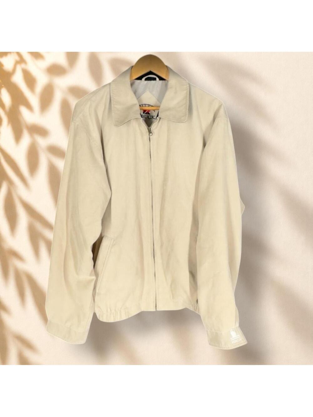 Cutter & Buck Jacket Men L Large Beige Full Zip Collared Long Sleeve Pockets
